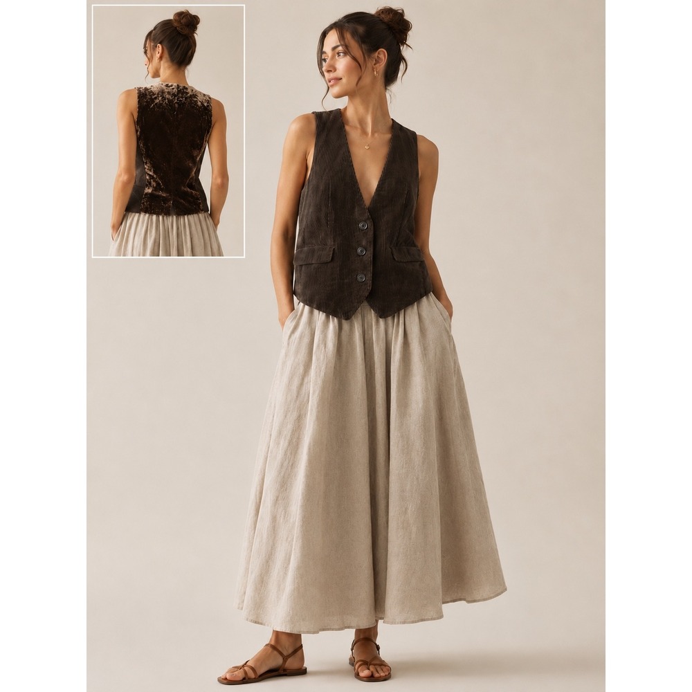 J. Jill Womens Corduroy Velvet Back Vest XS Brown Waistcoat Boho Dark Academia